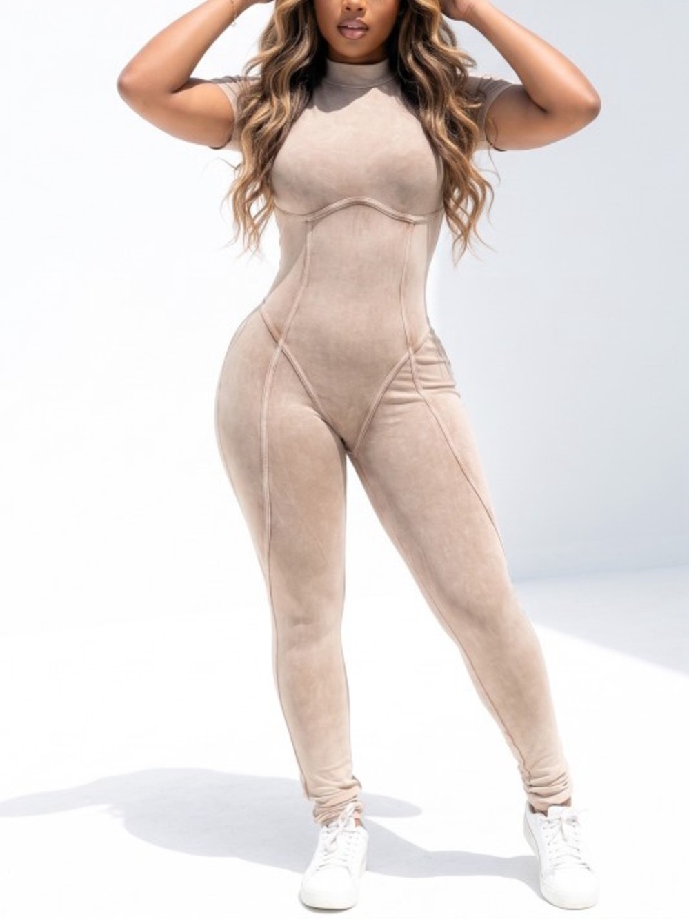 Women’s Taupe Short-Sleeve Jumpsuit  A-43551